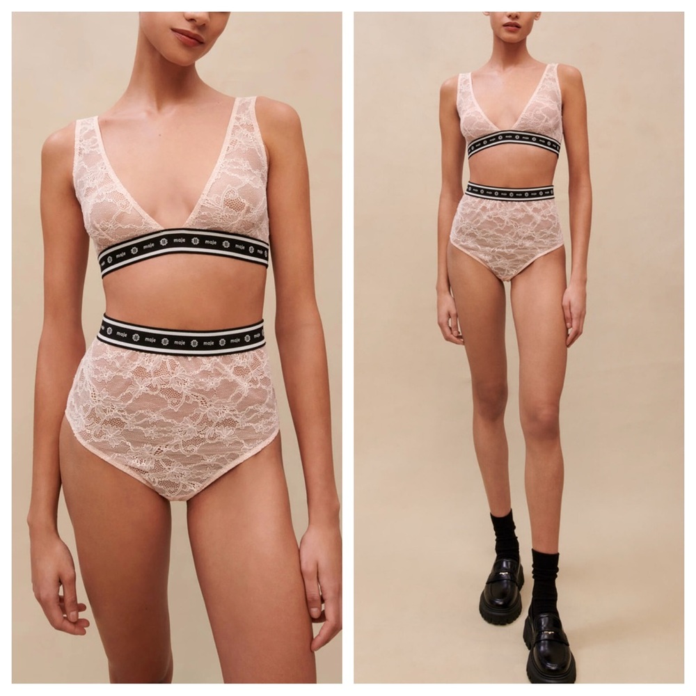 Maje Logo Lace Lingerie Underwear Panties in Pink